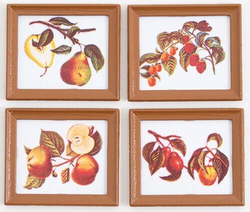 Dollhouse miniature framed rectangular fruit pictures, set of 4