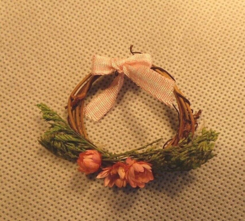 Dollhouse miniature pink grapevine wreath