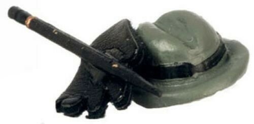 Dollhouse miniature hat, gloves, cane