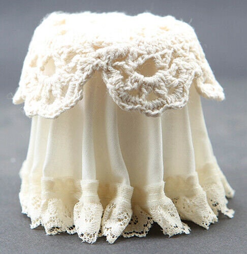 Dollhouse miniature lace top skirted table in ivory