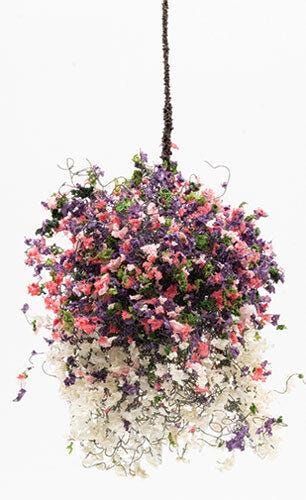 Dollhouse miniature hanging basket: grandma's garden, large