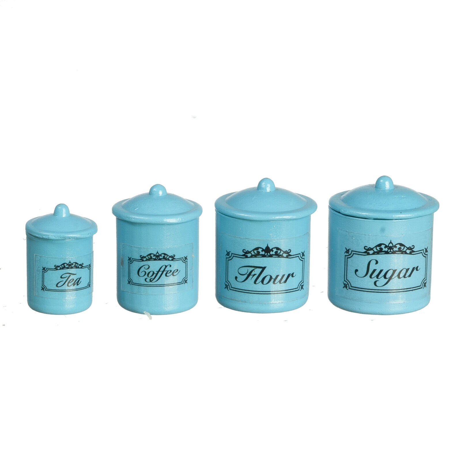 Dollhouse miniature blue canister set of 4