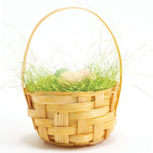 Dollhouse miniature easter basket with 3 eggs