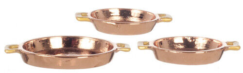 Dollhouse Miniature Set of 3 Copper Casserole Dishes
