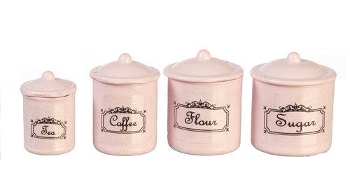Dollhouse miniature canister set of 4 in pink