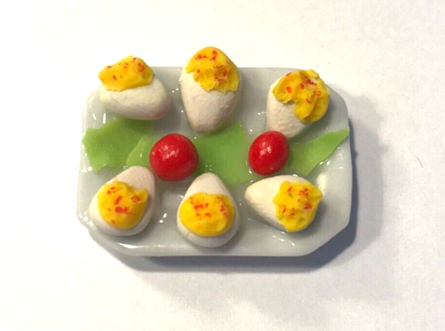 Dollhouse Miniature Dish of Deviled Eggs Handcrafted