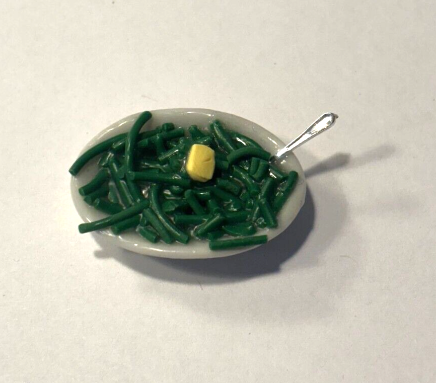 Dollhouse Miniature Side Dish of Green Beans Handcrafted