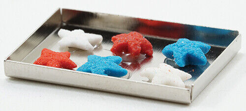 Dollhouse Miniature Red, White & Blue Cookies on Baking Sheet