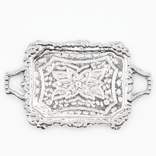 Dollhouse Miniature Silver Rectangular Serving Plate with 2 Handles