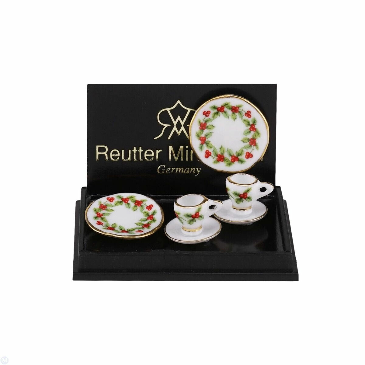 Reutter Porcelain - Dollhouse Miniature 2 Coffee Settings, Mistletoe Design