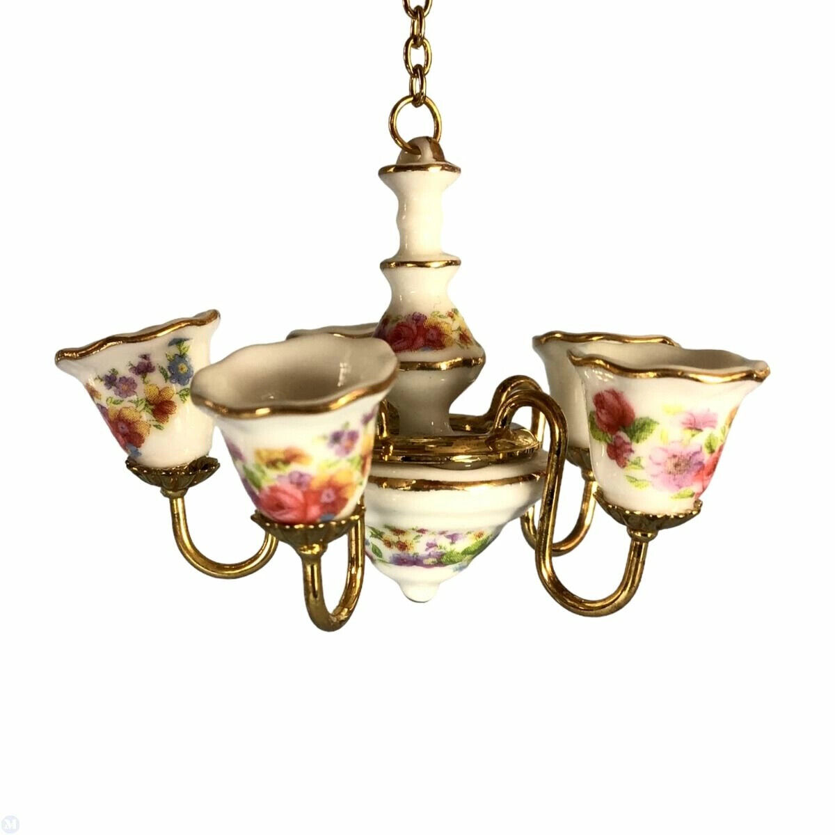 Reutter Porcelain Dollhouse Miniature Porcelain Dresden Rose Chandelier