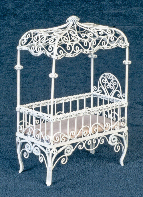 Dollhouse Miniature Baby Canopy Bed White Wire