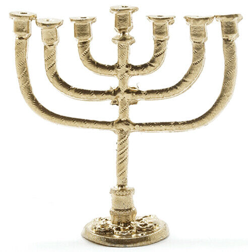 Dollhouse Miniature Gold Colored Menorah Large