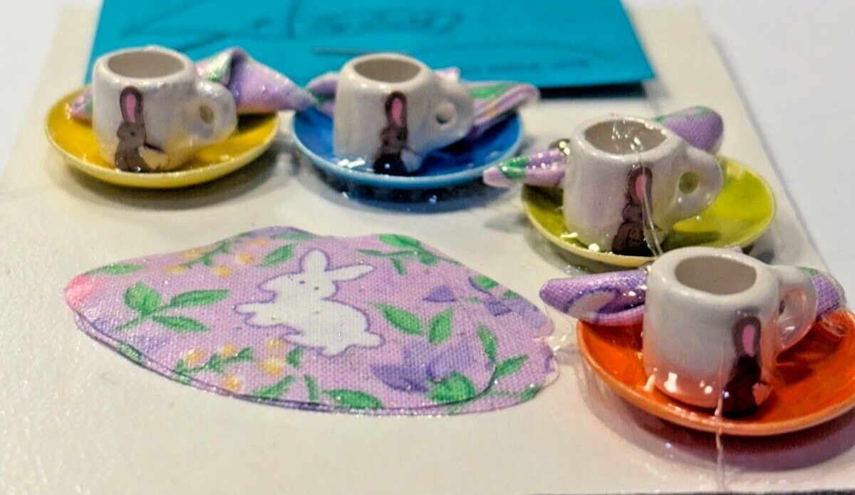 Dollhouse Miniature 8 Piece Easter Bunny Dinnerware Set Handcrafted