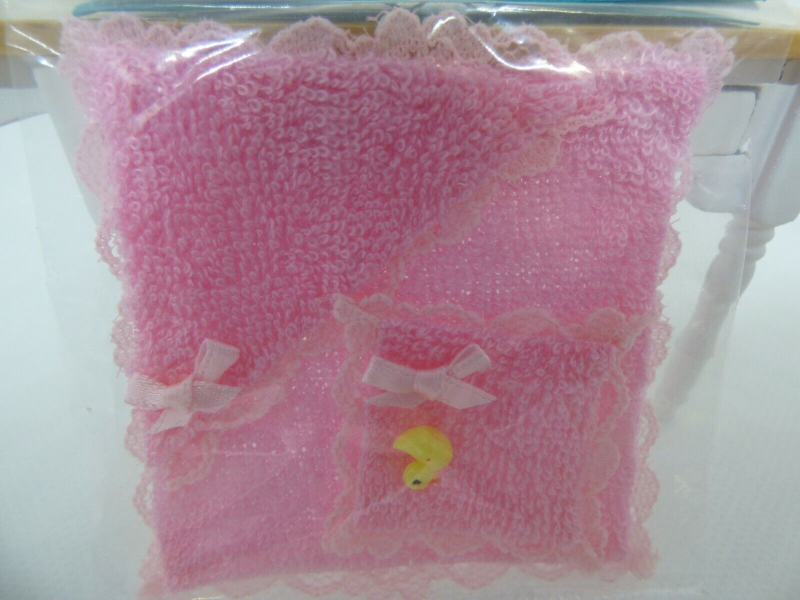 Dollhouse Miniature Pink Towel, Cloth and Duck Handcrafted