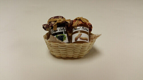 Dollhouse Miniature Peanut Butter and Jelly in Basket Handcrafted