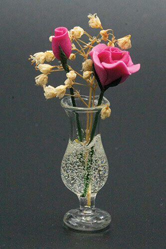 Dollhouse Miniature Fuchsia Rose in Vase
