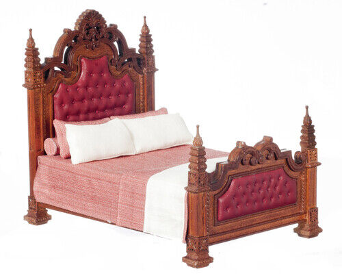 JBM Fine Dollhouse Miniature 19th Century Gothic Panel Bed in Walnut