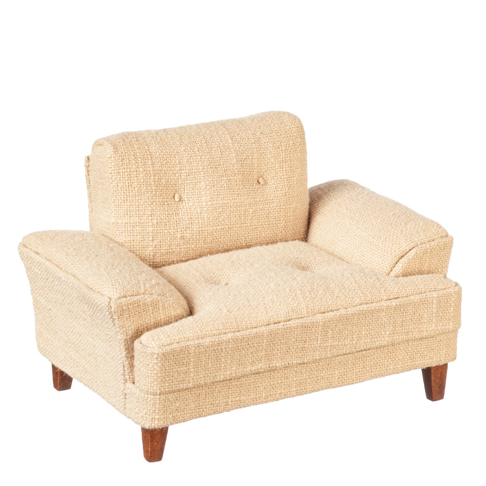 NEW From JBM - Dollhouse Miniature Mid Century Arm Chair in Walnut and Linen
