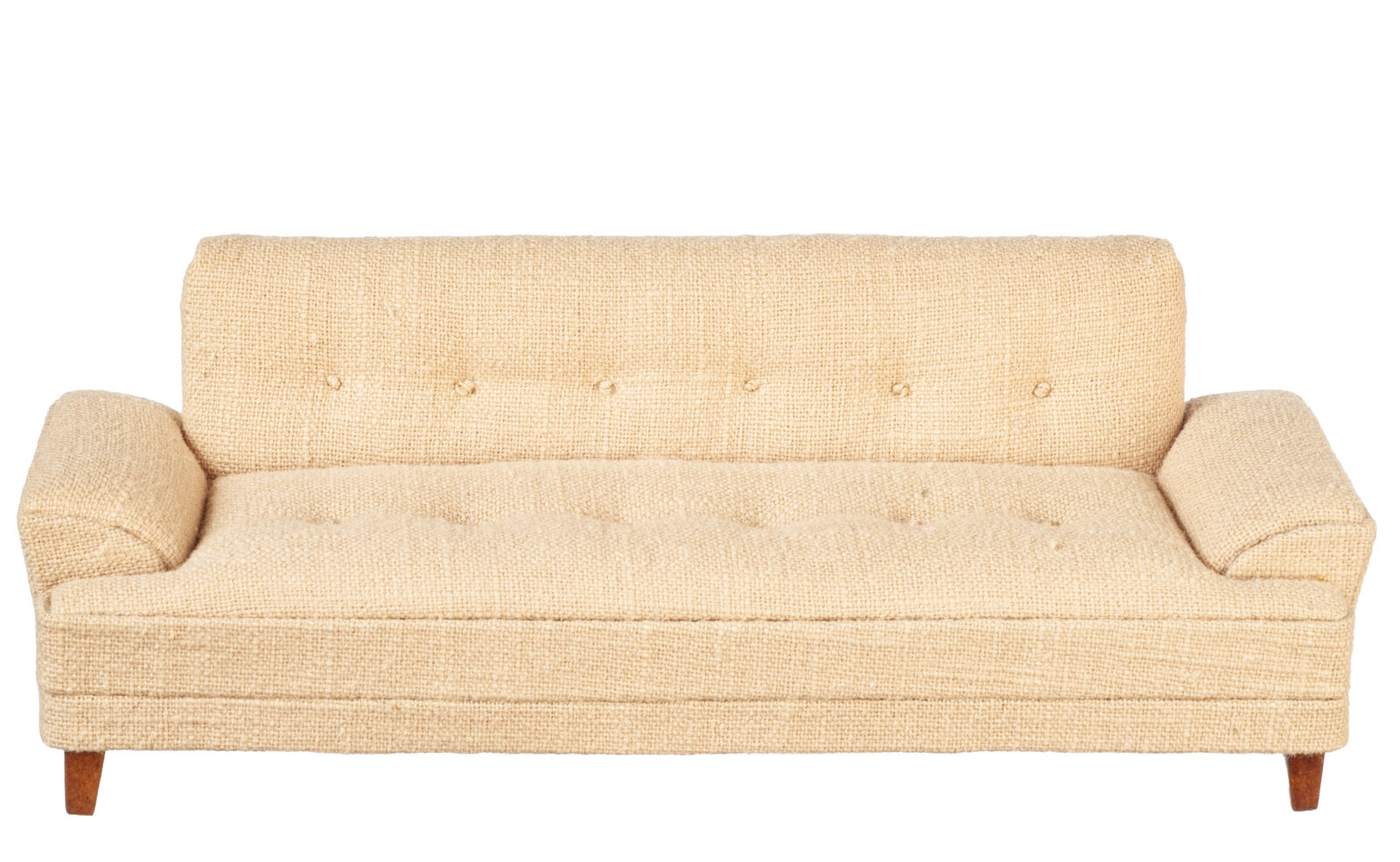 NEW From JBM - Dollhouse Miniature Mid Century Settee in Walnut and Linen