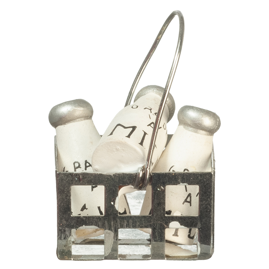 Dollhouse Miniature Milk Bottles in a Basket