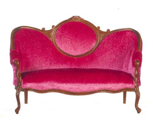 Dollhouse Miniature JBM Victorian Sofa in Pink and Walnut
