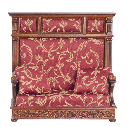 JBM Dollhouse Miniature Tudor Bench in Red and Walnut