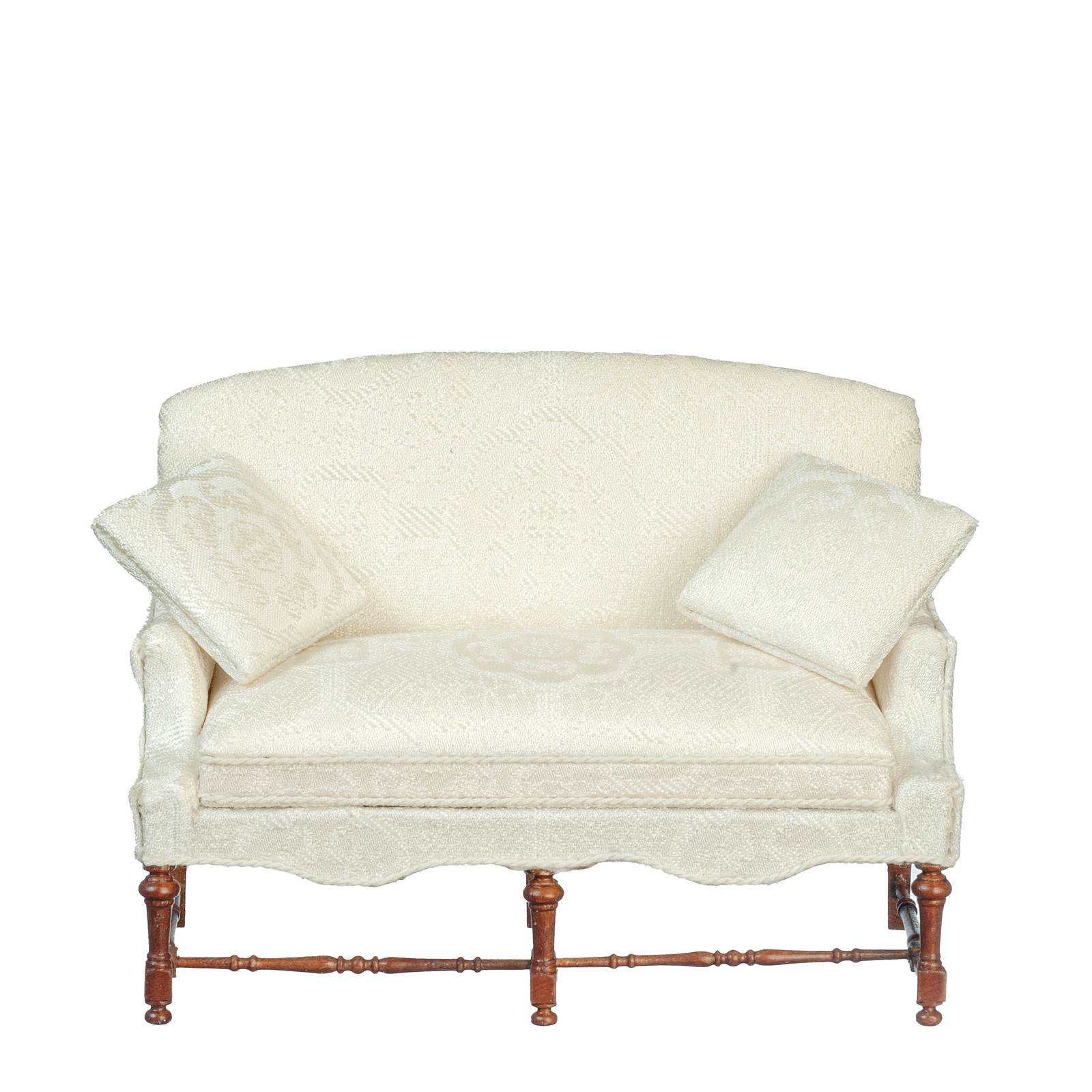 Dollhouse Miniature JBM Jacobean Settee in White and Walnut