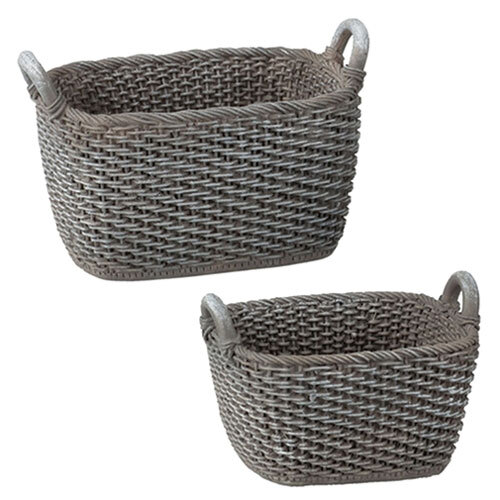 Dollhouse Miniature Pair of Gray Baskets, Made of Resin