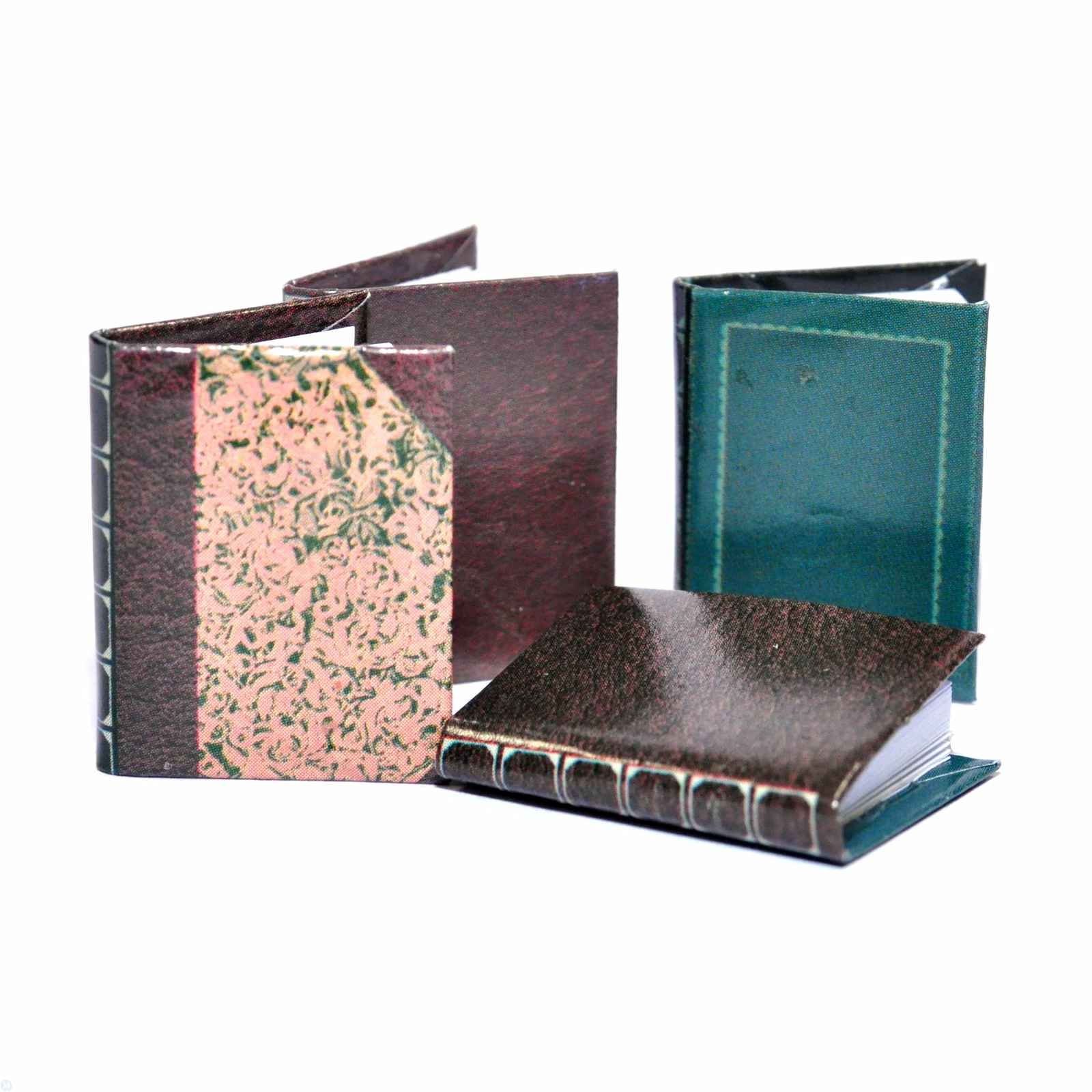 Dollhouse Miniature Leather Bound Books, Set of 4