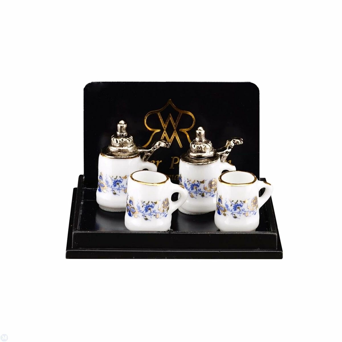 Dollhouse Miniature Reutter Porcelain Beer Stein and Mug Set