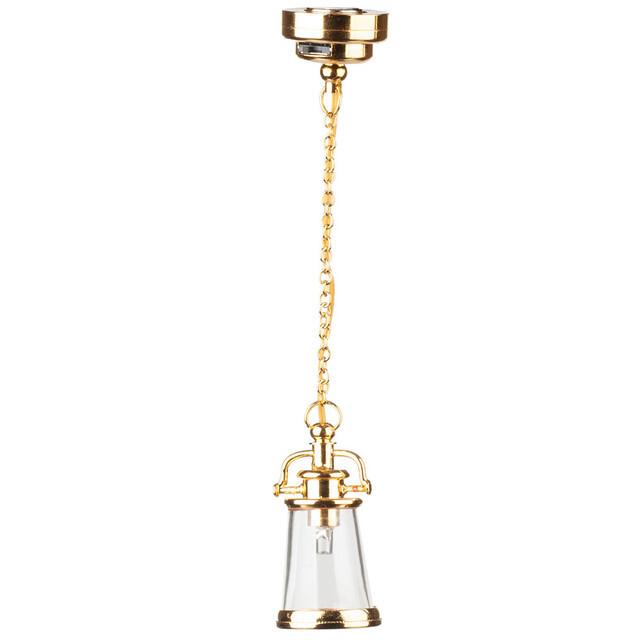 Miniature Dollhouse -  Battery Light - Brass Lantern Ceiling Light