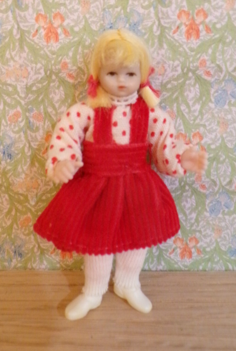 Dollhouse Miniature Girl Doll with Blonde Pigtails 1/12 Scale