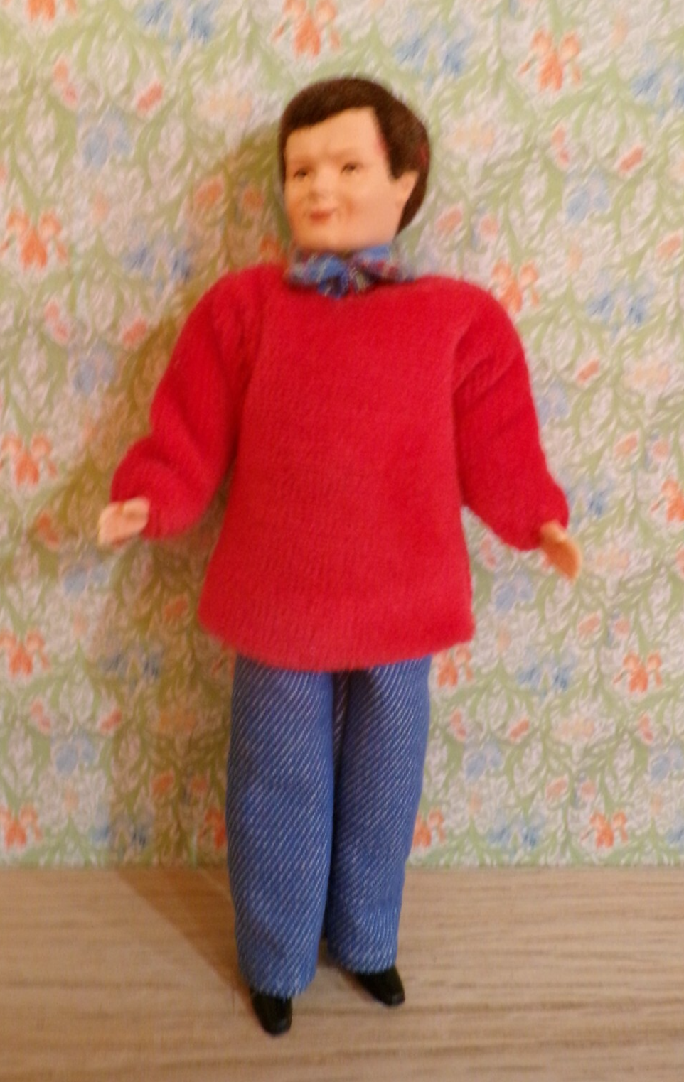 Dollhouse Caco Male Doll in Red Sweater and Jeans 1/12 Scale