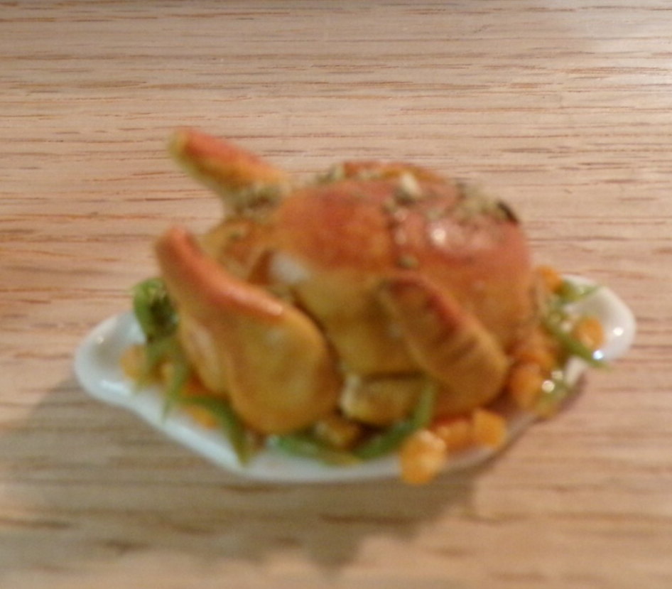 Dollhouse Miniature Turkey on Platter with Vegetables - Handcrafted