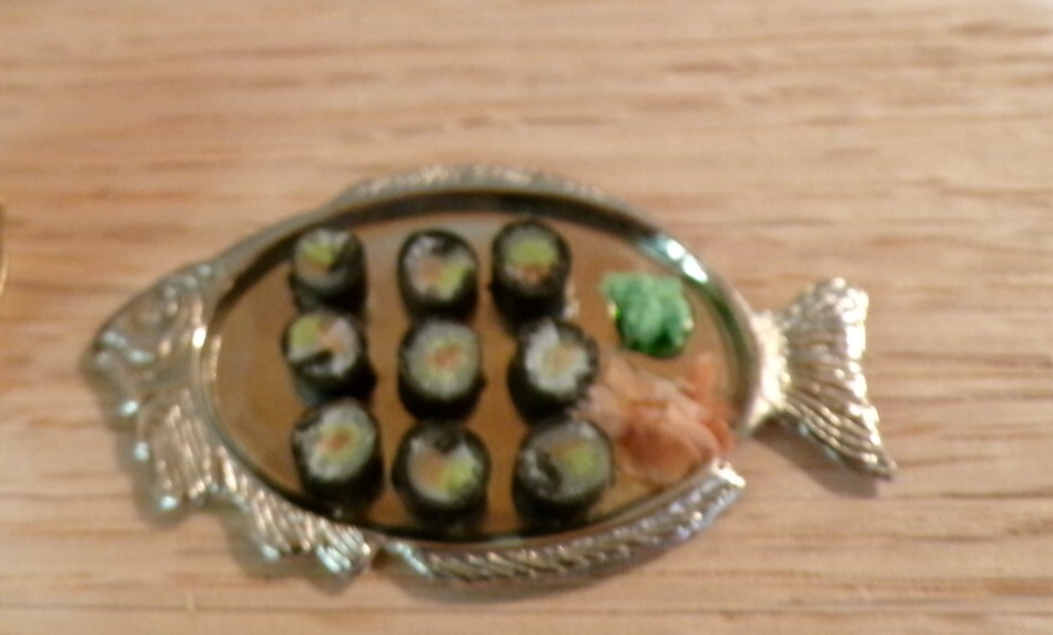 Dollhouse Miniature Sushi on Fish Tray - Handcrafted