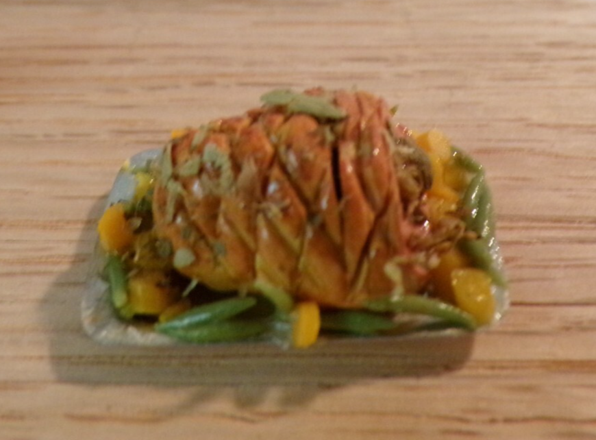 Dollhouse Miniature Spiral Glazed Ham with Vegetables - Handcrafted