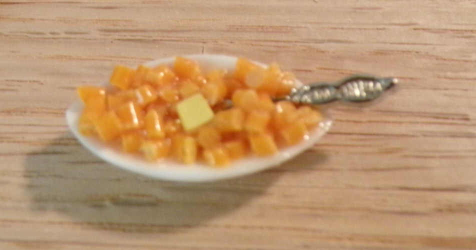 Dollhouse Miniature  Sliced Carrots in Serving Dish - Handcrafted