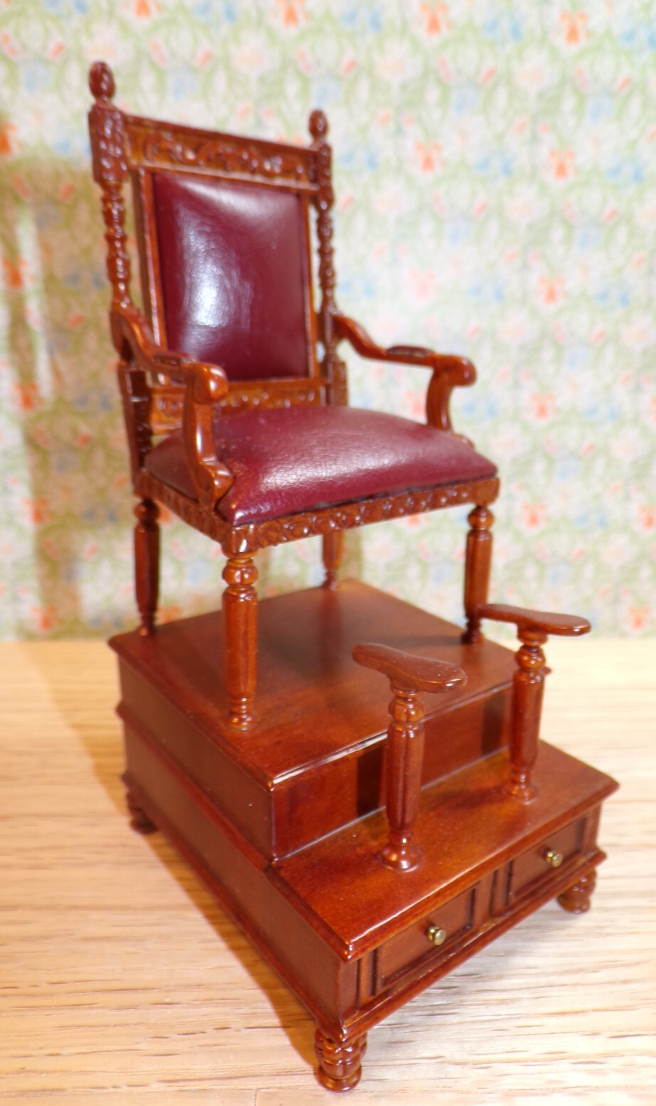 Dollhouse Miniature Shoe Shine Char with Leather Upholstery by Hansson