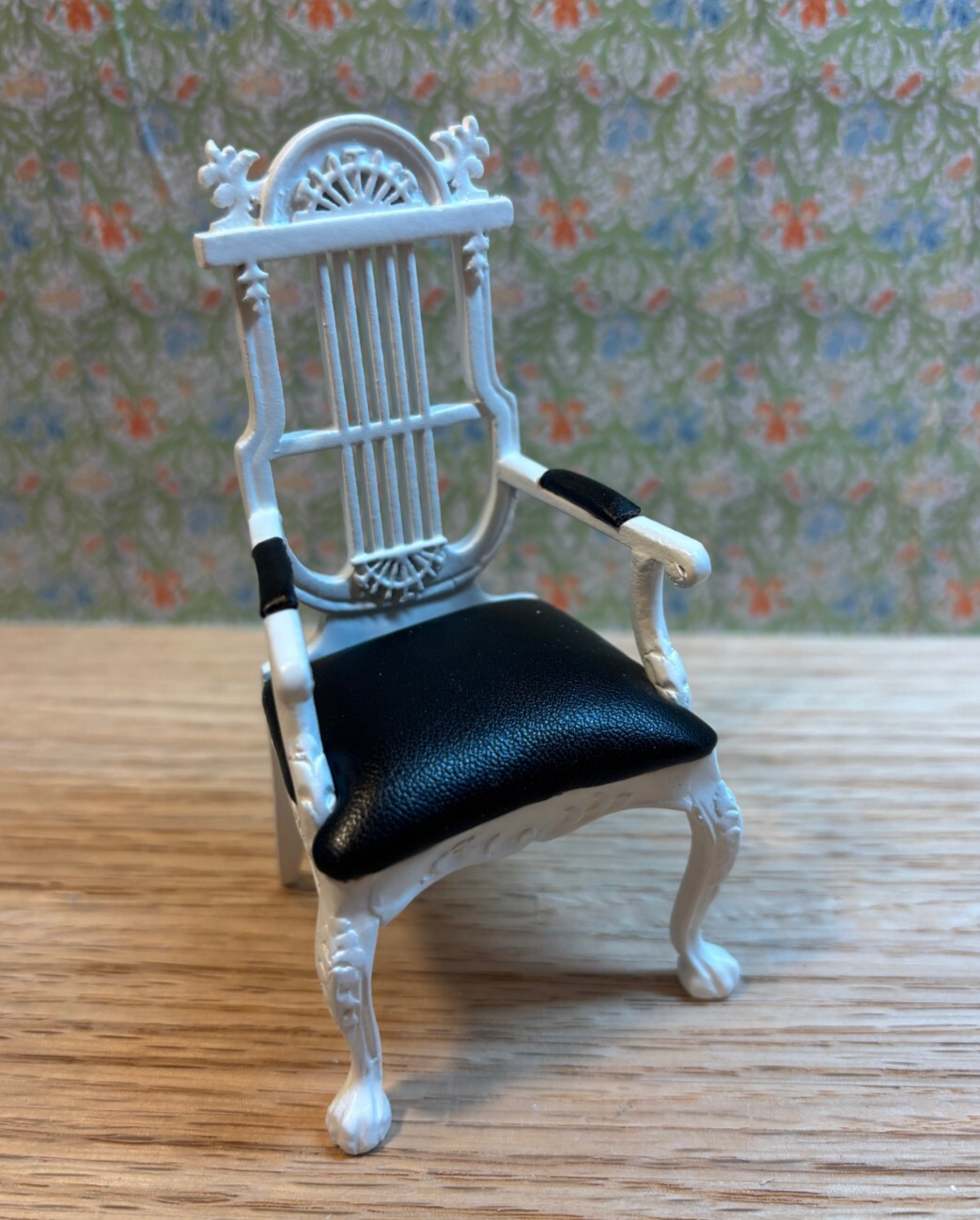 Dollhouse Miniature White Lyre Chair with Black Upholstery by Hansson