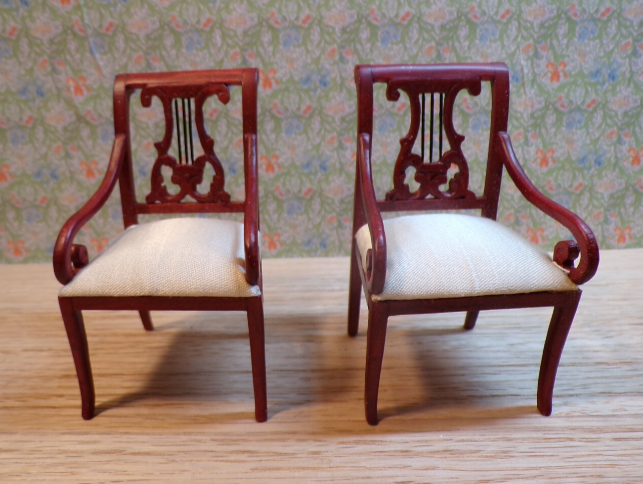 Dollhouse Miniature Set of 3 Mahogany Lyre Chairs by Hansson