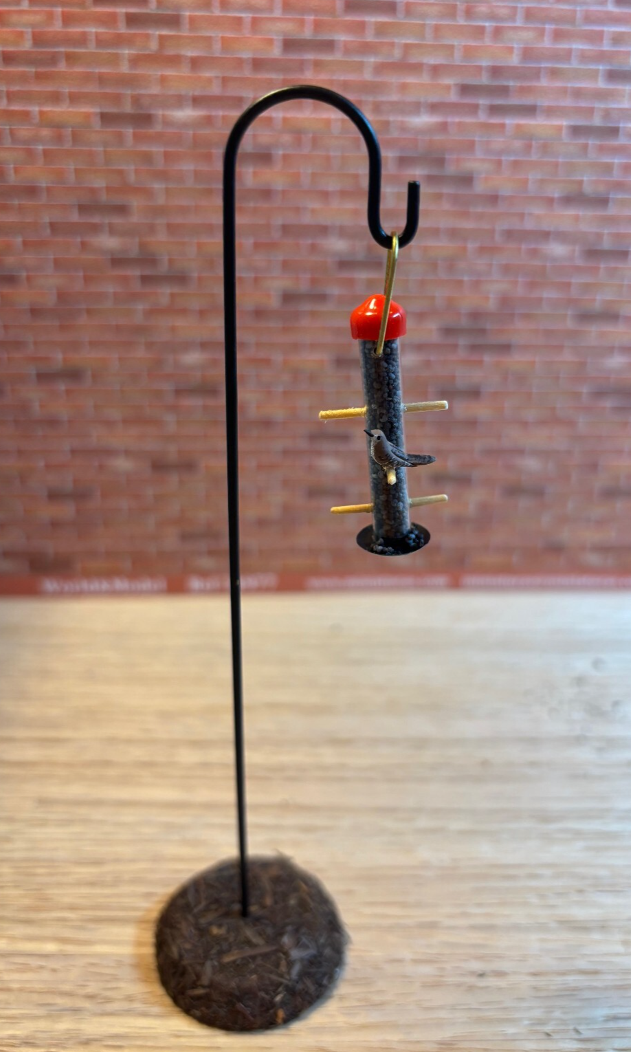 Dollhouse Miniature Birdfeeder with Bird on Shepherd's Hook - Handcrafted