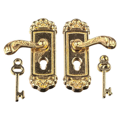 Dollhouse Miniature Bright Brass Lever Handle, Pair