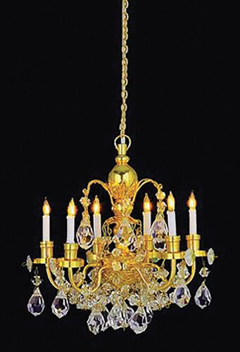Brass 6-Arm Crystal Chandelier for Miniature Dollhouse - 12V electric