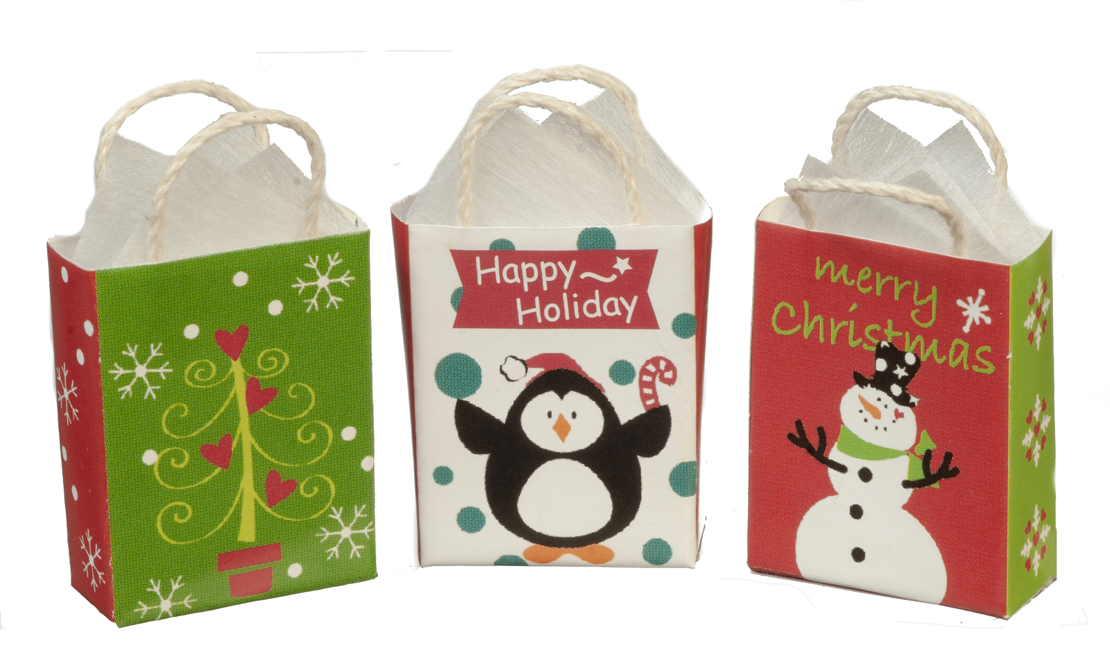 Dollhouse Miniature Holiday Gift Bags Set of 3