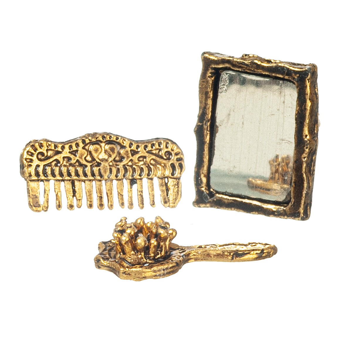 Dollhouse Miniature Antique Mirror/Brush/Comb Set