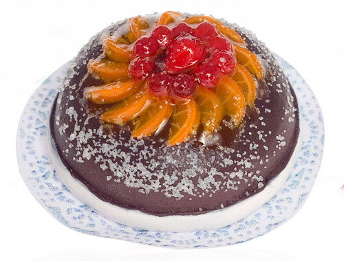 Dollhouse Miniature Round Chocolate Cake with Orange Slices by Falcon Miniatures
