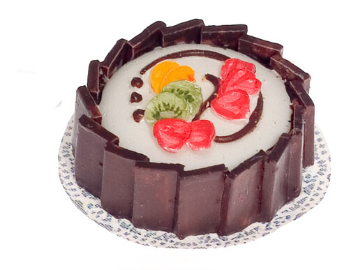 Dollhouse Miniature Round Cake with Fruit by Falcon Miniatures