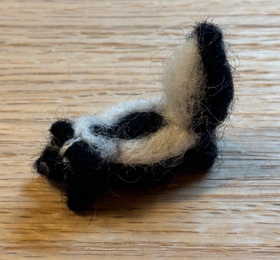 Dollhouse Miniature Felted Skunk, Handcrafted