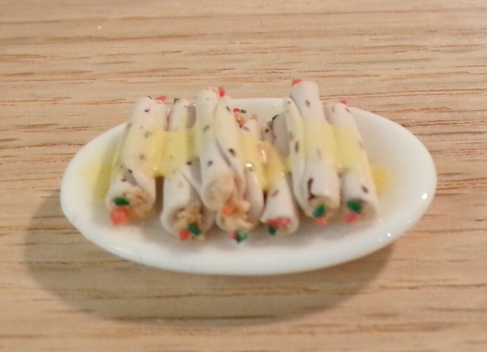 Dollhouse Miniature Chicken Enchilada Platter - Handcrafted